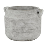 Hill Interiors Stone Hydria ceramic pot vase in beige with a rounded bellied body, small side handles and matte stone-like finish, on a white background.
