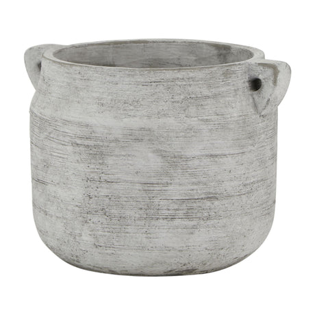 Hill Interiors Stone Hydria ceramic pot vase in beige with a rounded bellied body, small side handles and matte stone-like finish, on a white background.