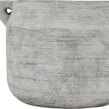 Close-up of Hill Interiors Stone Hydria ceramic vase in beige, showing the rounded bellied body, small side handle and matte stone-like textured finish.