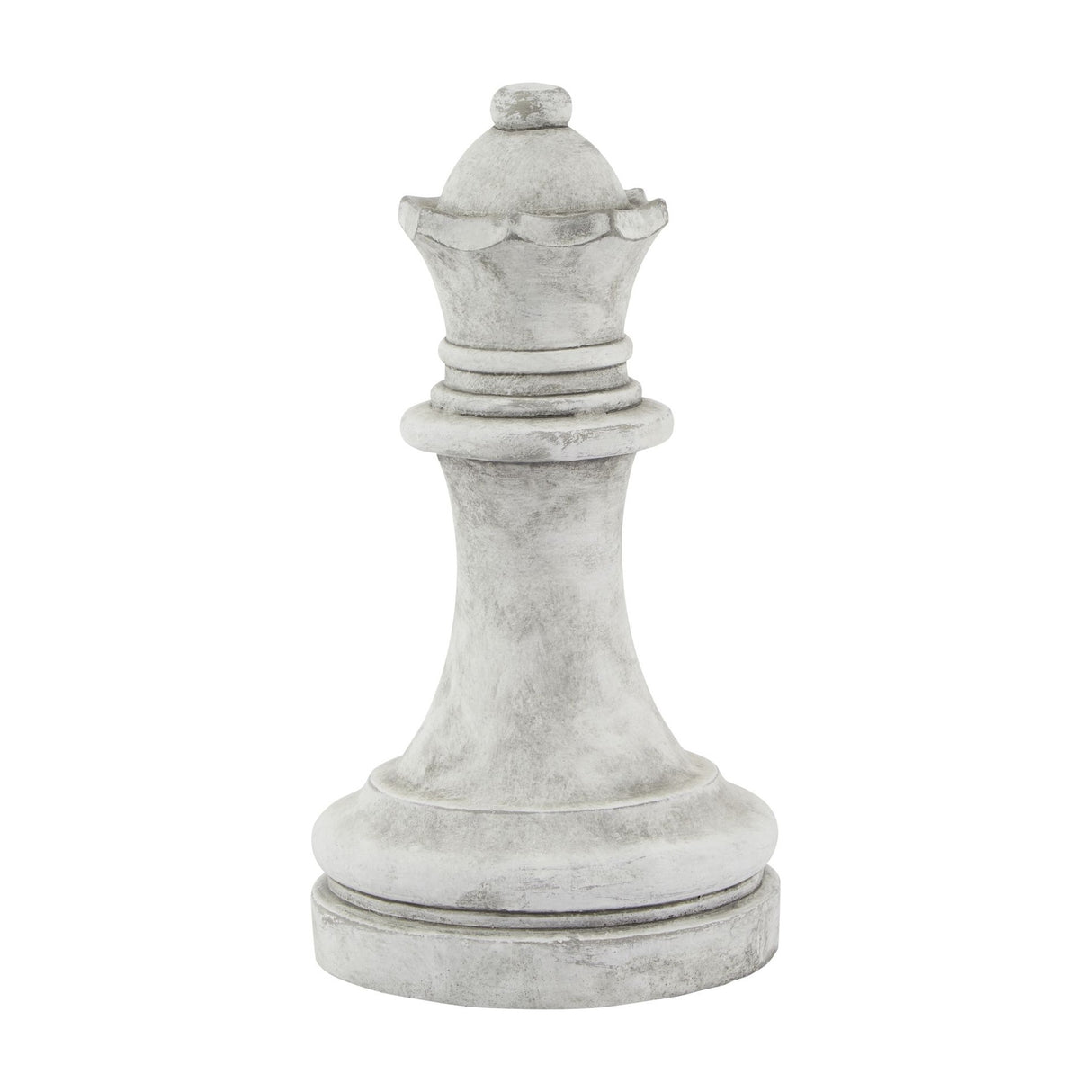 Hill Interiors stone queen chess piece ceramic ornament in beige with a matte stone-like finish and crowned top, shown on a plain white background.