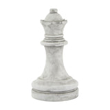 Hill Interiors stone queen chess piece ceramic ornament in beige with a matte stone-like finish and crowned top, shown on a plain white background.