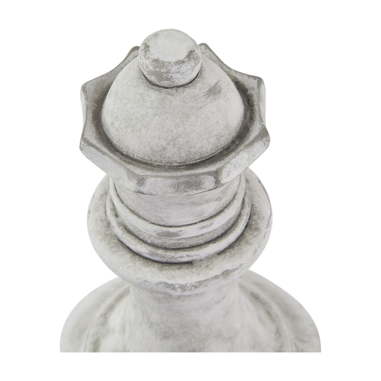 Close-up of the Hill Interiors Stone Queen Chess Piece ceramic ornament, showing the crowned top and tapered neck in a matte beige stone-like finish.