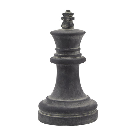 Hill Interiors Grey King Chess Piece ceramic ornament with matte grey finish, crowned finial and rounded base, shown against a plain white background.
