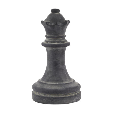 Hill Interiors Grey Queen Chess Piece in ceramic with a smooth grey finish and crowned silhouette on a rounded base, shown against a plain white background.