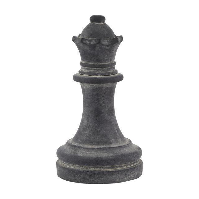 Hill Interiors Grey Queen Chess Piece in ceramic with a smooth grey finish and crowned silhouette on a rounded base, shown against a plain white background.