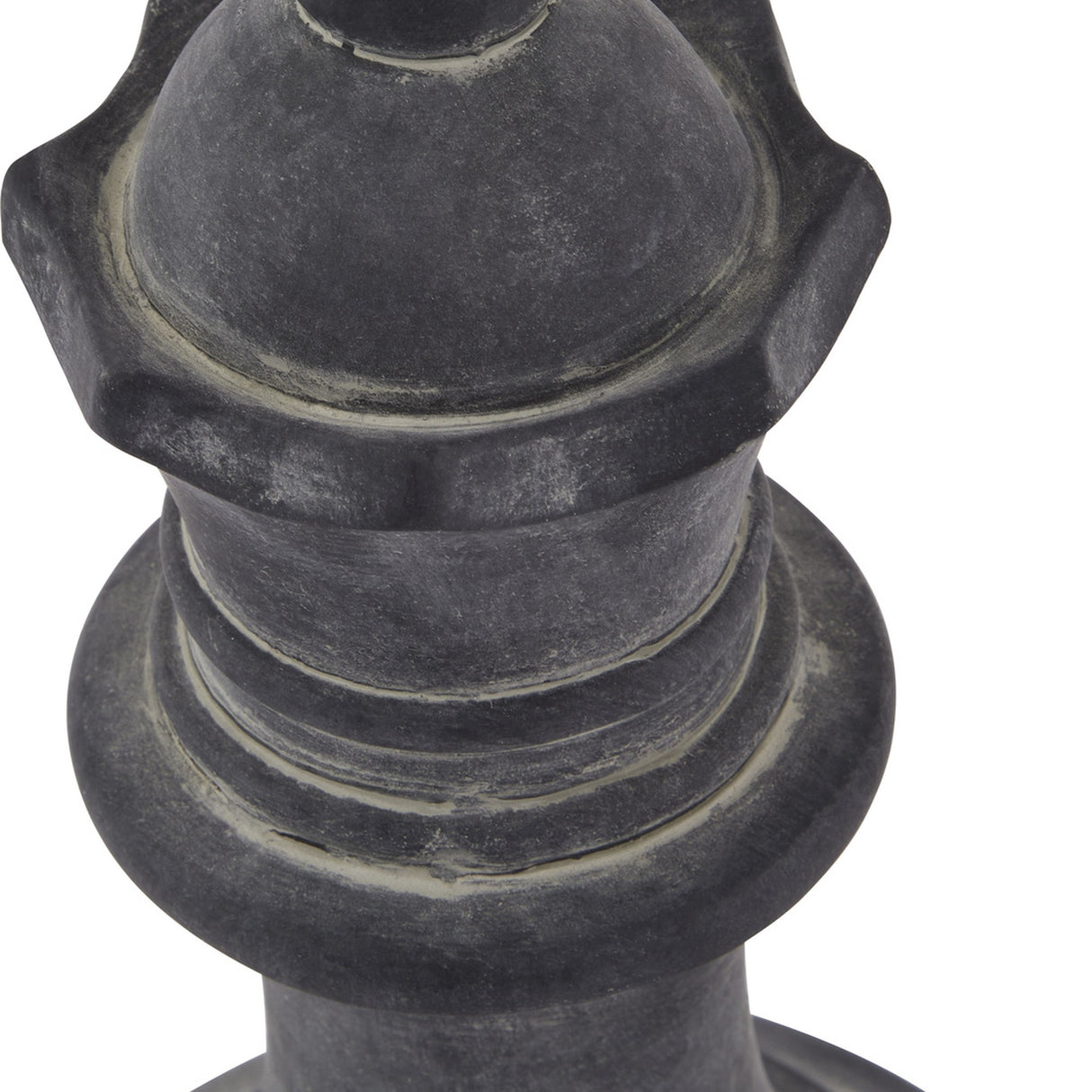 Close-up of the Hill Interiors Grey Queen Chess Piece showing the ceramic crown detail and ridged collar in a smooth grey finish.