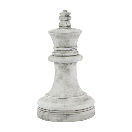 Hill Interiors Stone King Chess Piece ceramic ornament in beige with a tapered crowned form and round base, shown against a plain white background.