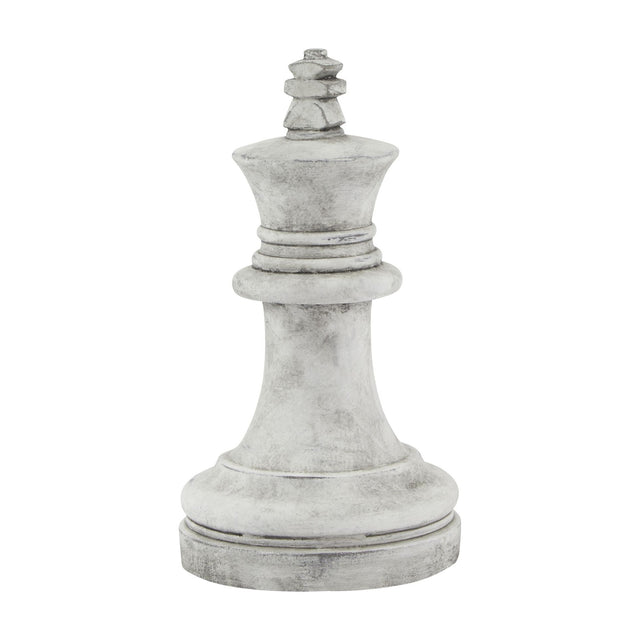 Hill Interiors Stone King Chess Piece ceramic ornament in beige with a tapered crowned form and round base, shown against a plain white background.