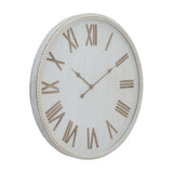 Hill Interiors Large Rustic Beaded Frame Wall Clock in white with wooden Roman numerals and slim hands under glass, shown at an angle on a white background.