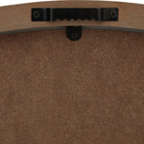 Close-up of the MDF back of the Hill Interiors Large Rustic Beaded Frame Wall Clock showing the sawtooth hanging bracket secured with screws.