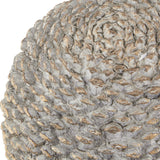 Close-up of Hill Interiors large ceramic pinecone ornament showing detailed overlapping scales in a beige stone effect finish with gold-tipped accents.