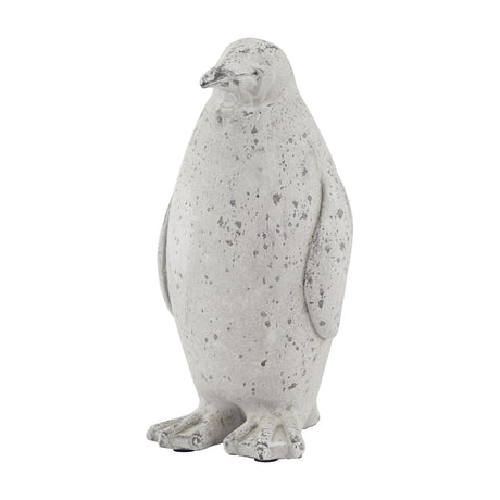 Hill Interiors Grey Stone Effect Penguin Statue in beige ceramic with a weathered matte finish, shown upright against a plain white background.