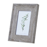 Hill Interiors grey washed wooden 4x6in photo frame with visible timber grain, shown upright on a plain white background holding a botanical print.