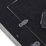 Close-up of the Hill Interiors Grey Washed Wooden Photo Frame reverse showing black backing board, rotating tab fastener and hinged stand.