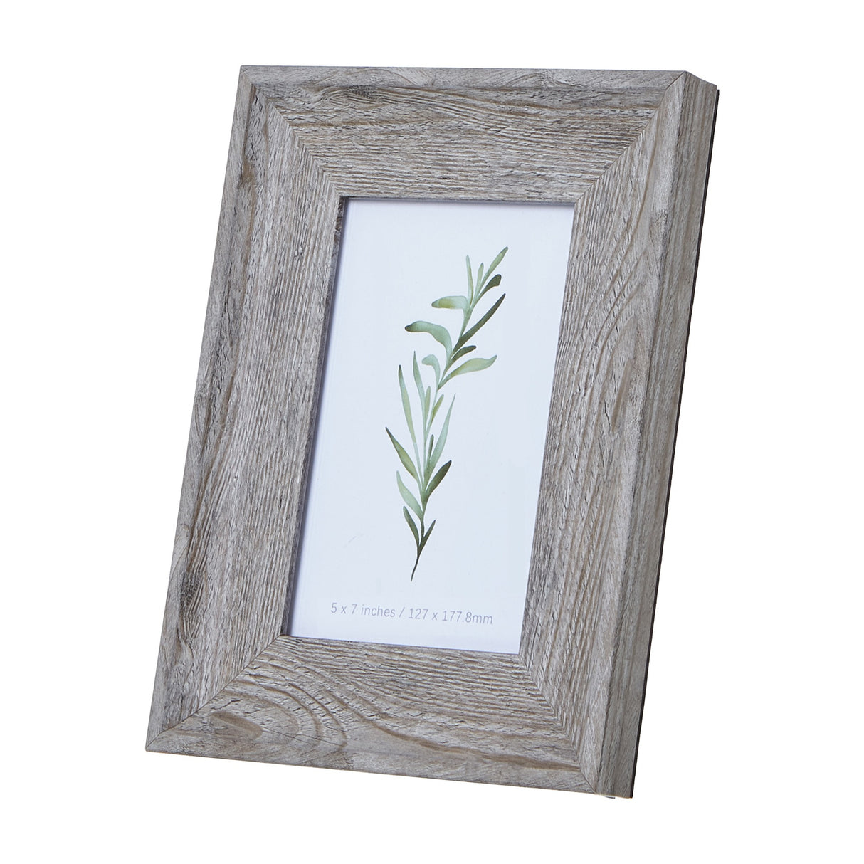 Hill Interiors grey washed wooden 5x7in photo frame with visible timber grain, displayed upright on a plain white background.