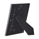 Rear view of Hill Interiors Woven Photo Frame in grey, showing black backing board with hanging tabs and fold-out easel stand for freestanding display.