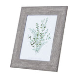 Hill Interiors Woven Photo Frame in grey with a textured wooden surround and 8x10in aperture, shown at an angle against a plain white background.