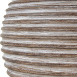 Close-up of the Hill Interiors Ceramic Table Lamp base showing horizontal ribbed texture with a whitewashed brown glazed finish.