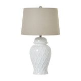 Ceramic Ginger Jar Table Lamp with Linen Shade – White