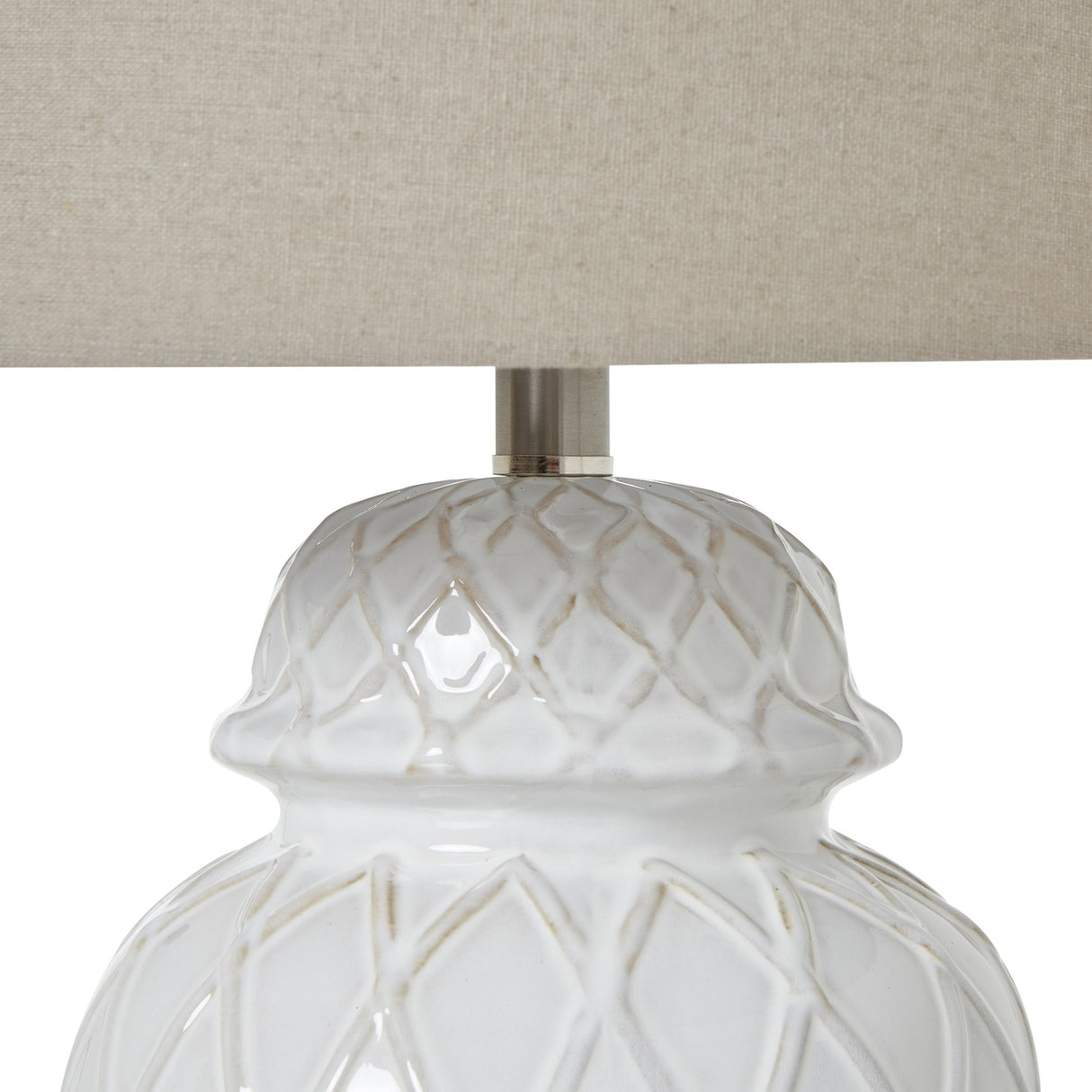 Ceramic Ginger Jar Table Lamp with Linen Shade – White