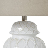 Ceramic Ginger Jar Table Lamp with Linen Shade – White