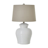 Ceramic Pot Table Lamp with Linen Shade – White