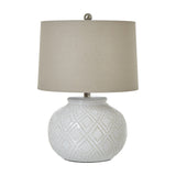 Squat Beaded Ceramic Table Lamp with Linen Shade – White