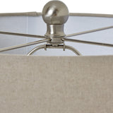Squat Beaded Ceramic Table Lamp with Linen Shade – White