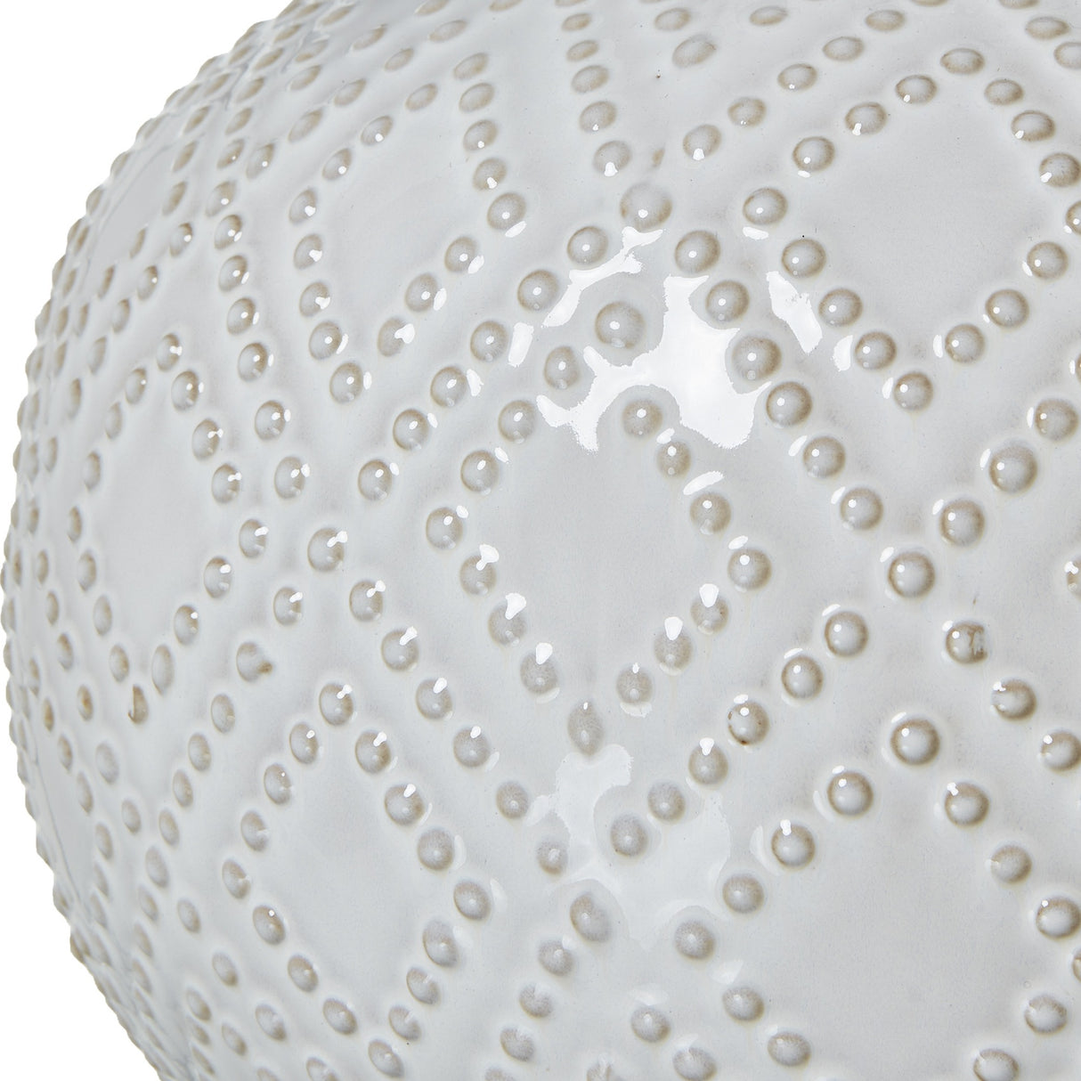 Squat Beaded Ceramic Table Lamp with Linen Shade – White
