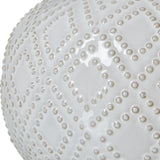 Squat Beaded Ceramic Table Lamp with Linen Shade – White