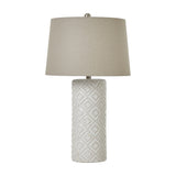White Beaded Ceramic Table Lamp with Linen Shade – White