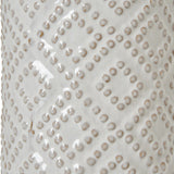 White Beaded Ceramic Table Lamp with Linen Shade – White