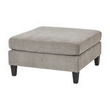 Hill Interiors Upholstered Ottoman Foot Stool in beige woven fabric with a square padded top and dark tapered wooden legs, on a white background.