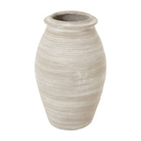 Hill Interiors Shaded Sand ceramic vase in beige with a rounded body, horizontal ribbed banding, and narrower neck, shown on a plain white background.