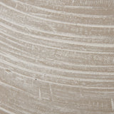 Close-up of the Hill Interiors Shaded Sand Ceramic Vase, showing its beige matte glaze with horizontal ribbed banding and a chalky, textured finish.