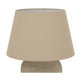 Hill Interiors Ceramic Table Lamp in grey with a textured rounded base and tapered beige linen shade, shown on a plain white background.