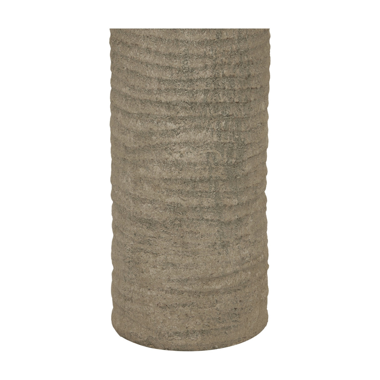 Close-up of the Hill Interiors Tall Ceramic Table Lamp in grey, showing the ribbed, textured matt glaze on the cylindrical body against a white background.