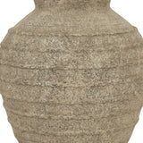 Close-up of the Hill Interiors Large Ceramic Vase in grey, showing the textured, ribbed surface and tonal variation across the rounded body.