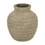 Hill Interiors Medium Ceramic Vase in grey with a rounded belly, narrow neck and horizontal ridged texture, shown on a plain white background.