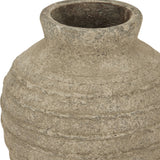 Close-up of the Hill Interiors Medium Ceramic Vase in grey, showing the textured matte glaze, ribbed body and tapered neck against a plain white background.