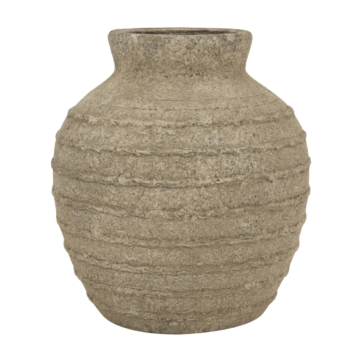 Hill Interiors Medium Ceramic Vase in grey with a rounded, full-bodied form, narrow neck and horizontal ribbed texture, shown on a plain white background.