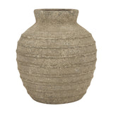 Hill Interiors Medium Ceramic Vase in grey with a rounded, full-bodied form, narrow neck and horizontal ribbed texture, shown on a plain white background.
