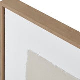 Close-up corner detail of the Hill Interiors Beta framed canvas painting, showing the solid wood frame in brown with a textured white and cream canvas surface.
