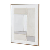Hill Interiors Beta Framed Canvas Painting in brown, portrait wall art with abstract cream, white and grey blocks set in a solid wood frame.