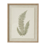 Fern Botanical Print on Texture-Torn Paper with Beaded Frame – White