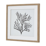 Hill Interiors Reef Coral framed wall art with a square beaded wooden border, showing a grey coral branch print behind glass on a white mount.