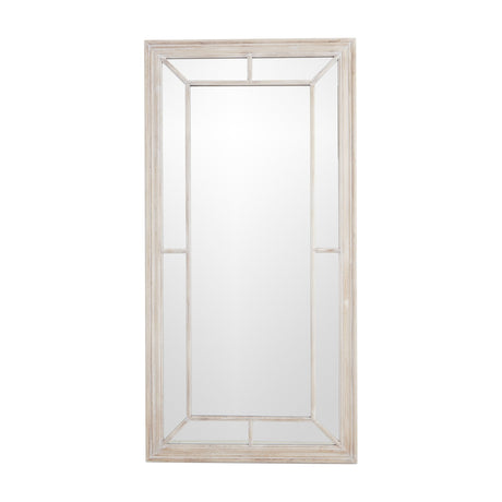 Hill Interiors Large Washed Wood Framed Window Mirror in brown, a tall rectangular wall mirror with multi-pane glazing bars, shown on a white background.