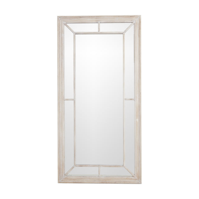Hill Interiors Large Washed Wood Framed Window Mirror in brown, a tall rectangular wall mirror with multi-pane glazing bars, shown on a white background.
