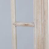 Close-up of Hill Interiors Large Washed Wood Framed Window Mirror in brown, showing the grain and glazing bar detail against a plain background.