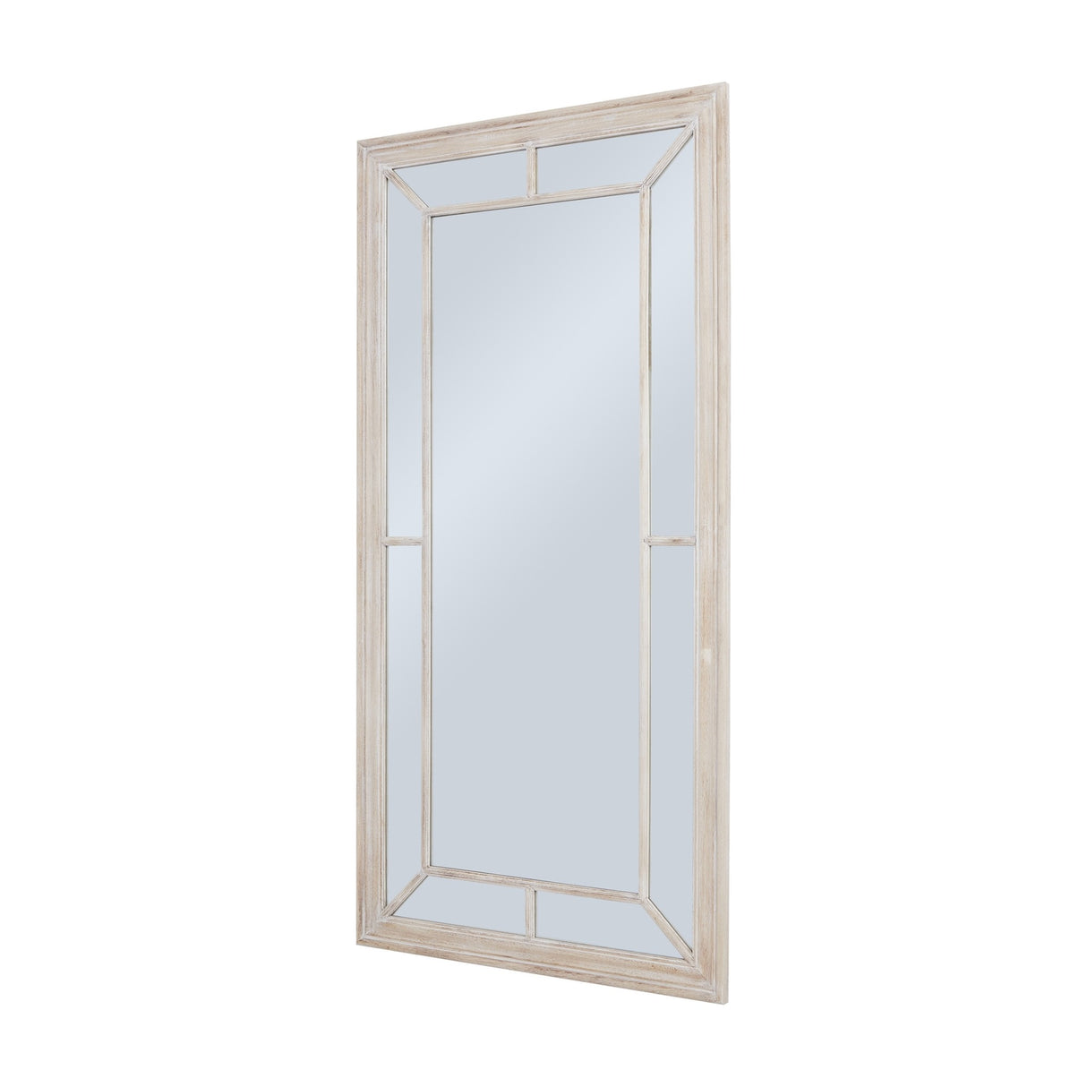 Hill Interiors large washed wood framed window mirror in soft brown, with glazing bars dividing the glass into panels, shown against a plain background.